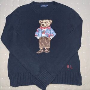 Polo Ralph Lauren Standing Bear Sweater  American flag Navy Blue- SMALL